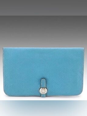 Hermès Dogon Duo GM Bifold Wallet in Blue Clemence Leather